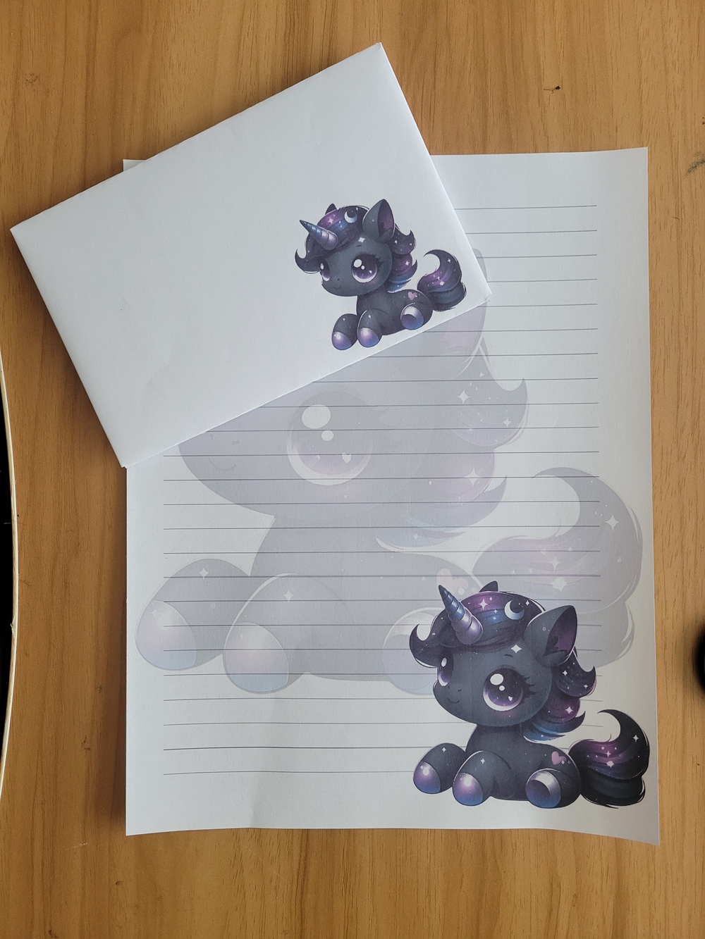 🖤NEW🖤 24pc Adorable Black Galaxy Unicorn Lined Stationery Set